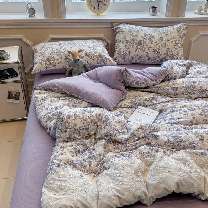 91家纺网 家纺一手货源 找家纺 尊妙被业 2025新款原麻色织全棉花边冬被被子被芯 青花瓷