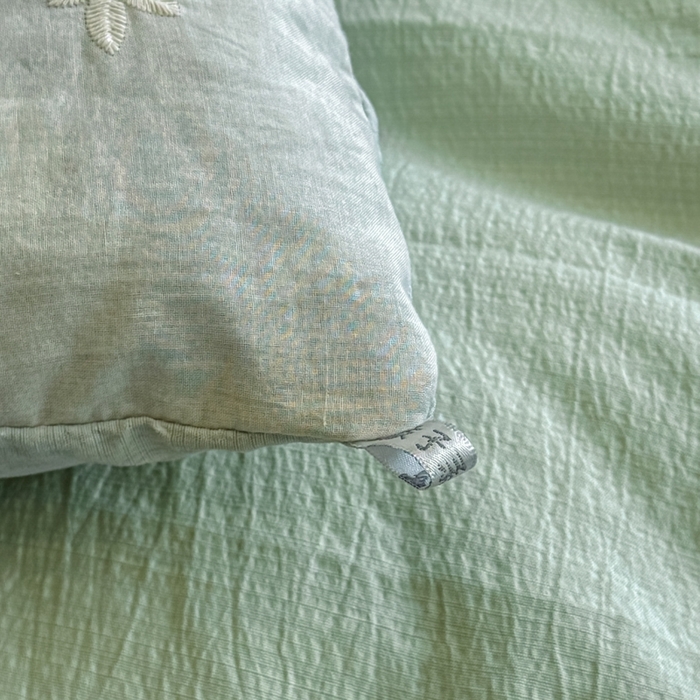 91家纺网 家纺一手货源 找家纺 尊妙被业 2025新款原麻色织全棉花边冬被被子被芯 晚茵绿