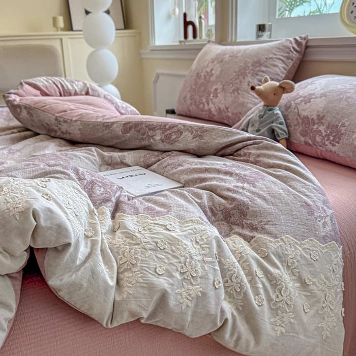 91家纺网 家纺一手货源 找家纺 尊妙被业 2025新款原麻色织全棉花边冬被被子被芯 知音咖