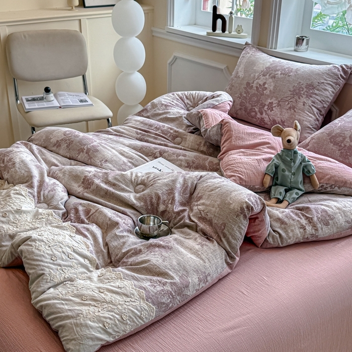 91家纺网 家纺一手货源 找家纺 尊妙被业 2025新款原麻色织全棉花边冬被被子被芯 知音咖