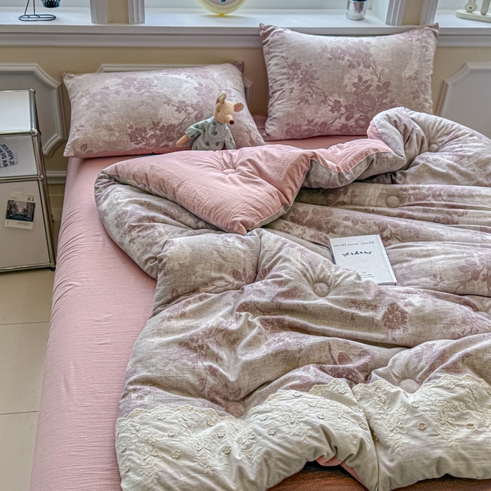 91家纺网 家纺一手货源 找家纺 尊妙被业 2025新款原麻色织全棉花边冬被被子被芯 知音咖