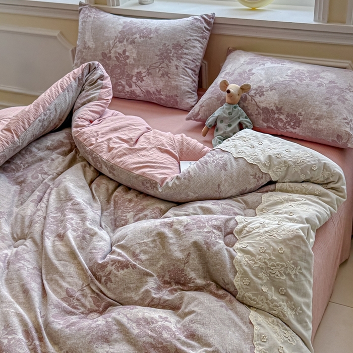 91家纺网 家纺一手货源 找家纺 尊妙被业 2025新款原麻色织全棉花边冬被被子被芯 知音咖