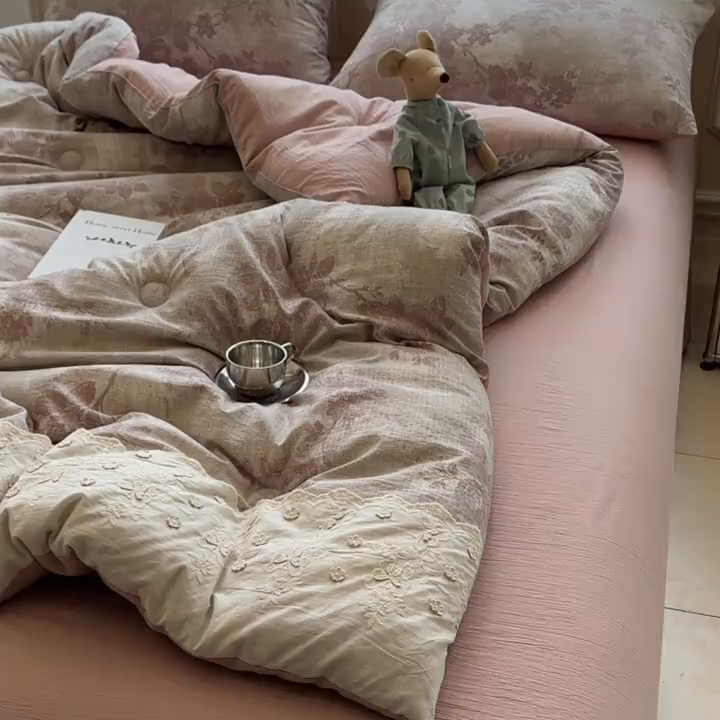 91家纺网 家纺一手货源 找家纺 尊妙被业 2025新款原麻色织全棉花边冬被被子被芯 知音咖