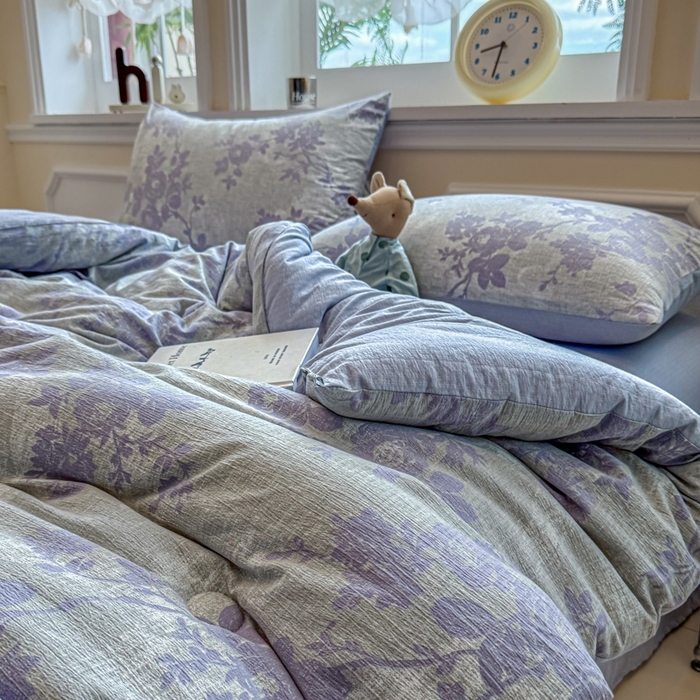 91家纺网 家纺一手货源 找家纺 尊妙被业 2025新款原麻色织全棉花边冬被被子被芯 知音蓝