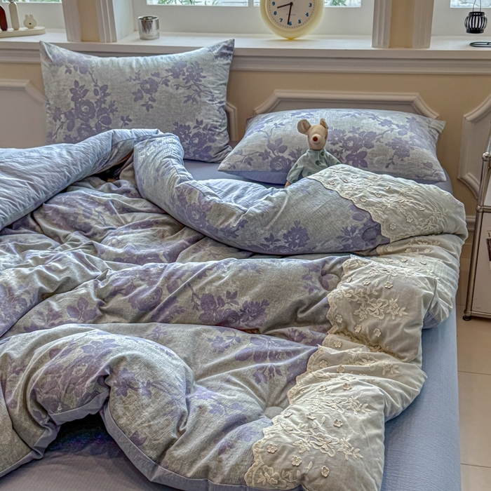 91家纺网 家纺一手货源 找家纺 尊妙被业 2025新款原麻色织全棉花边冬被被子被芯 知音蓝