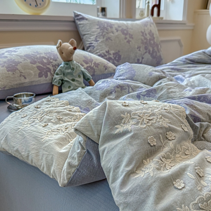 91家纺网 家纺一手货源 找家纺 尊妙被业 2025新款原麻色织全棉花边冬被被子被芯 知音蓝