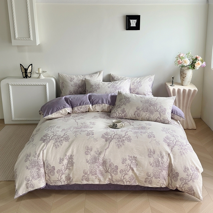 91家纺网 家纺一手货源 找家纺 （总）卢赛尔 2025新品加厚130g高克重复古风原麻印花四件套单被套