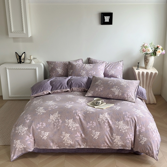 91家纺网 家纺一手货源 找家纺 （总）卢赛尔 2025新品加厚130g高克重复古风原麻印花四件套单被套