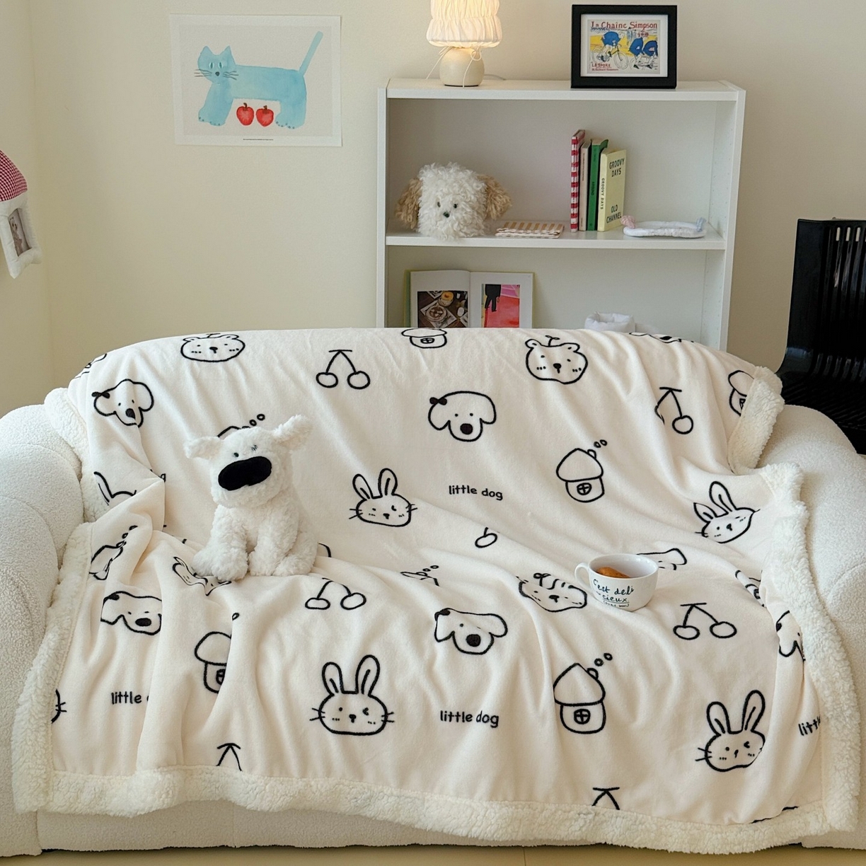 91家纺网 家纺一手货源 找家纺 顾里家纺 2025新款ins韩系少女牛奶羊羔绒盖毯毛毯 线条漫画