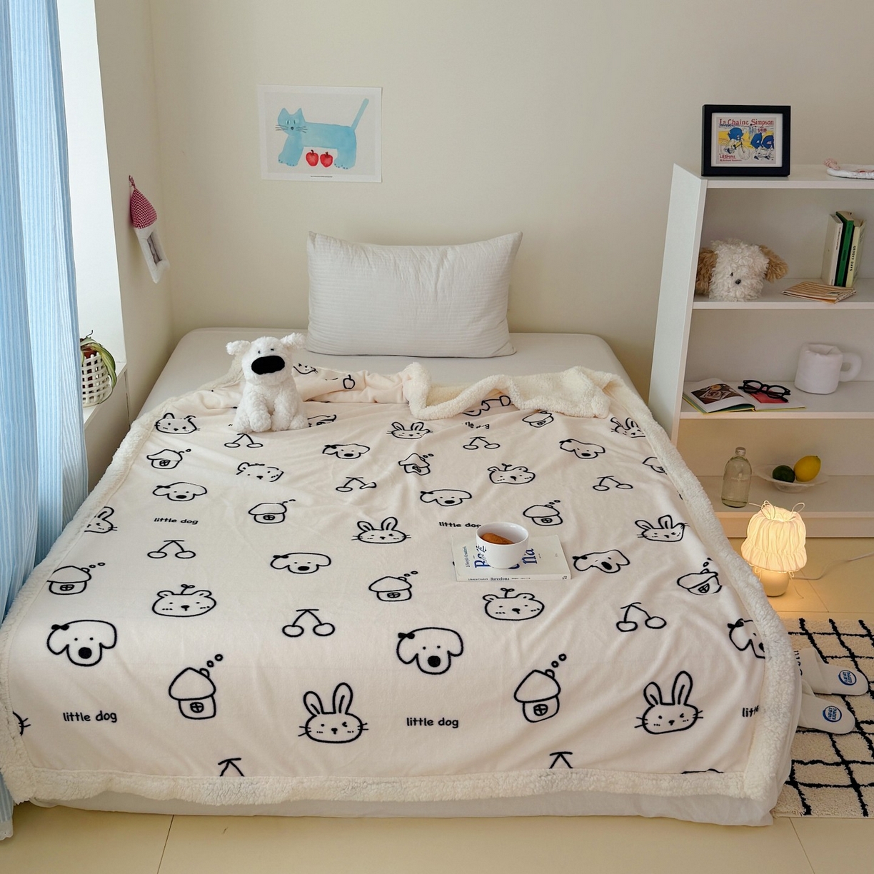 91家纺网 家纺一手货源 找家纺 顾里家纺 2025新款ins韩系少女牛奶羊羔绒盖毯毛毯 线条漫画