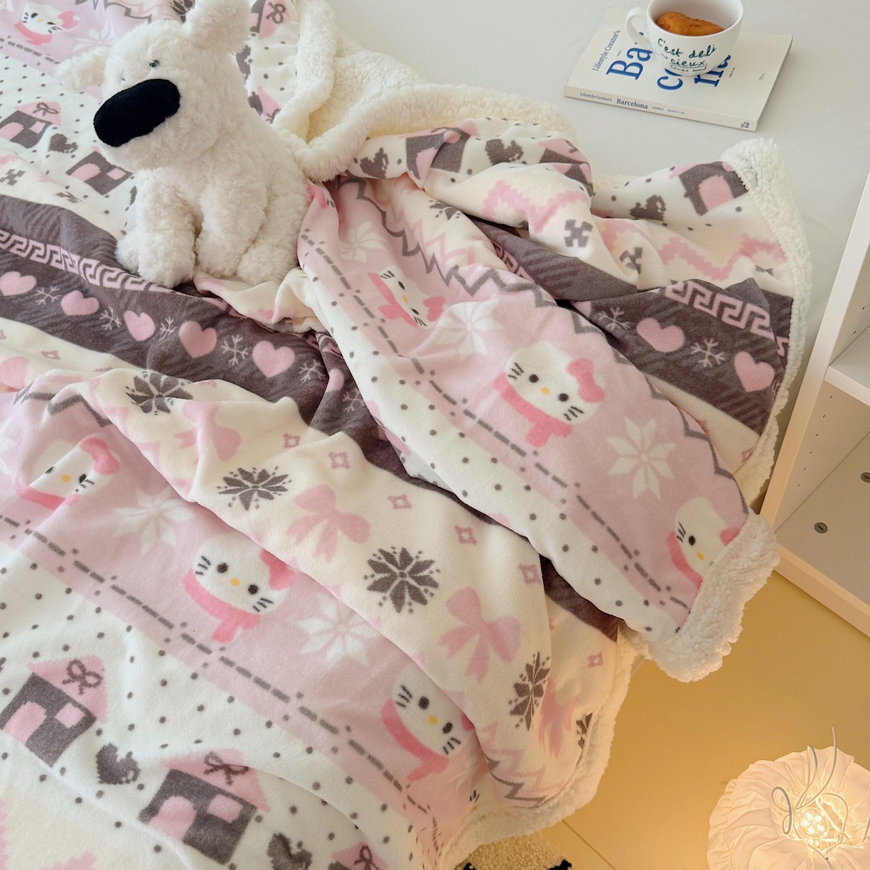 91家纺网 家纺一手货源 找家纺 顾里家纺 2025新款ins韩系少女牛奶羊羔绒盖毯毛毯 费尔岛巧奶昔