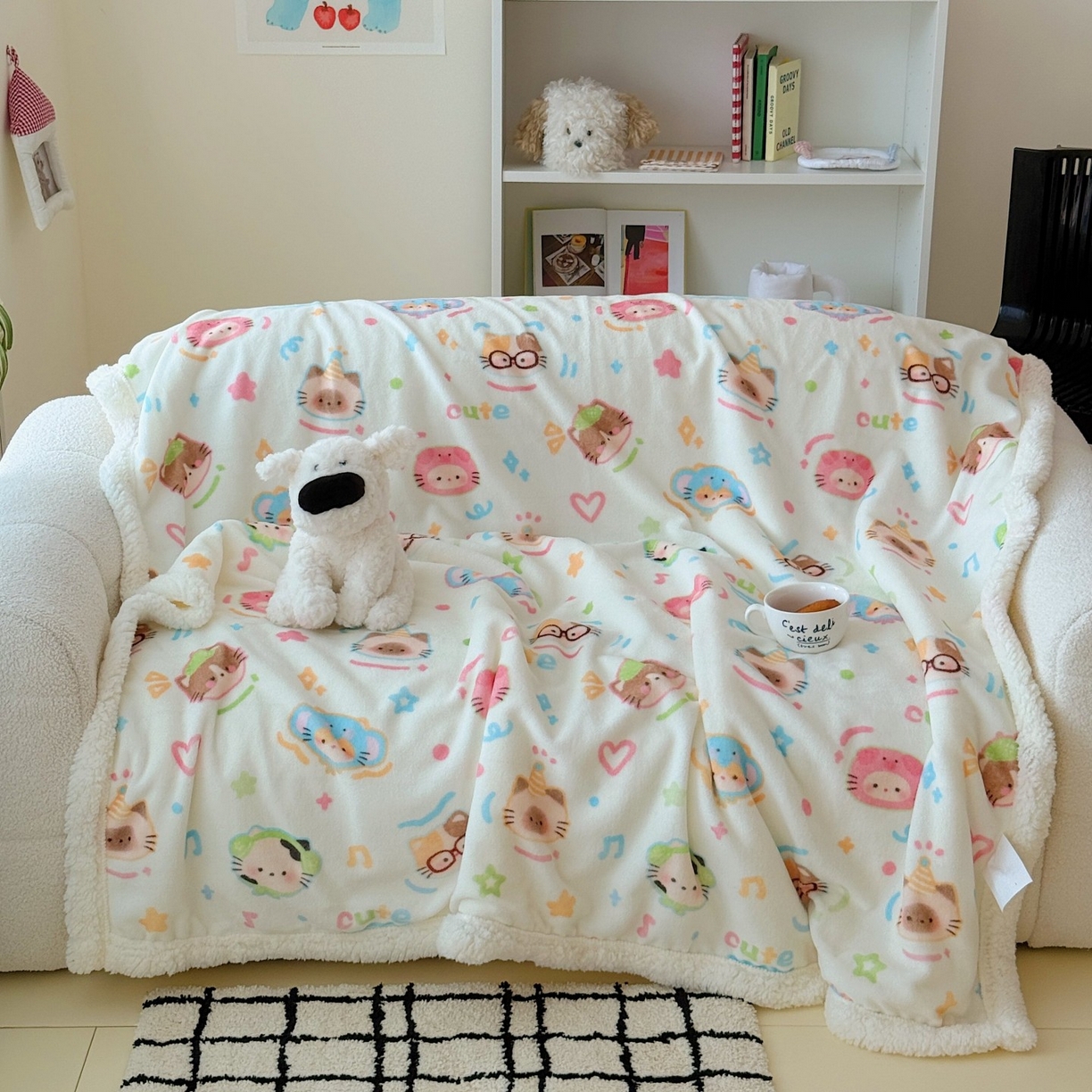 91家纺网 家纺一手货源 找家纺 顾里家纺 2025新款ins韩系少女牛奶羊羔绒盖毯毛毯 泡芙喵喵