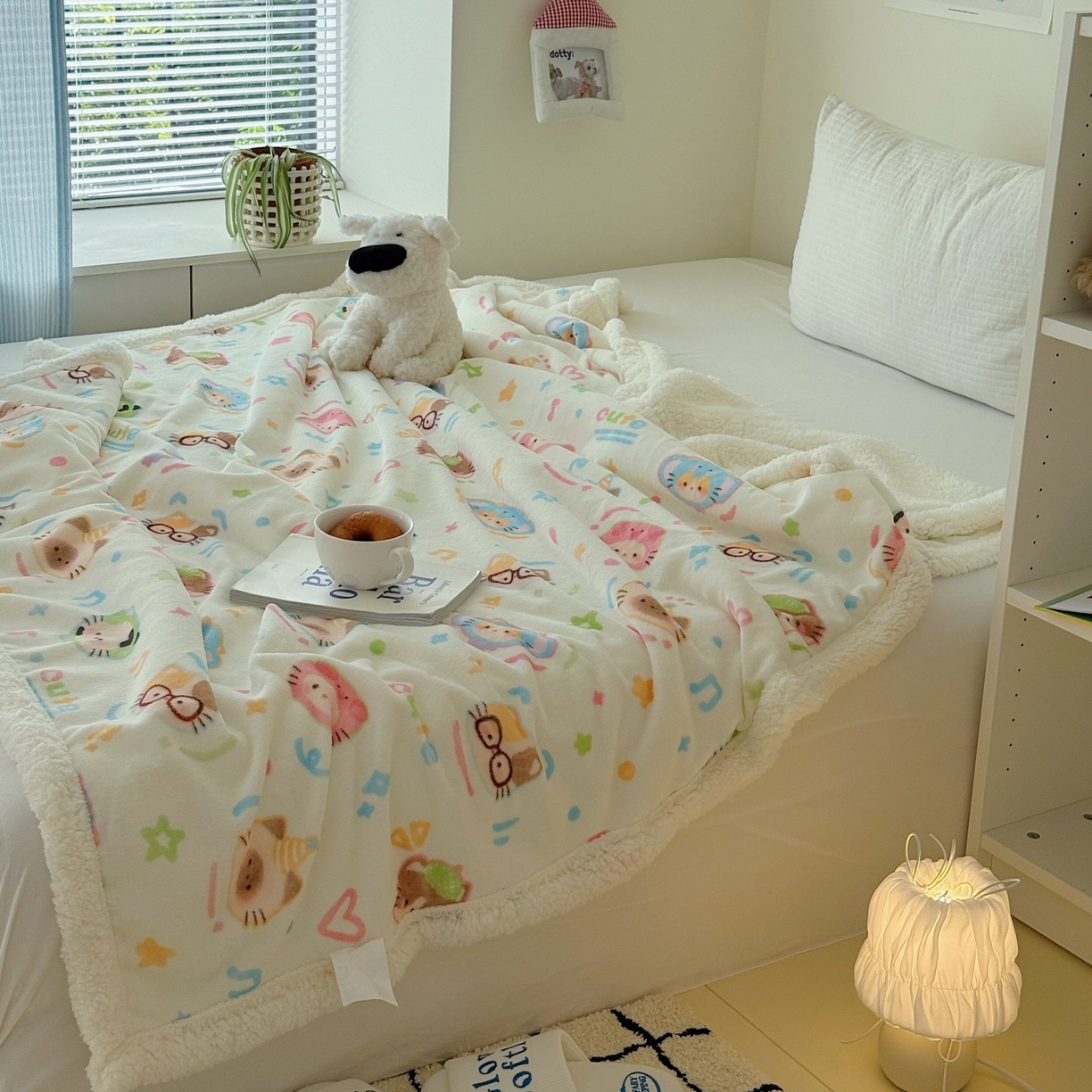 91家纺网 家纺一手货源 找家纺 顾里家纺 2025新款ins韩系少女牛奶羊羔绒盖毯毛毯 泡芙喵喵