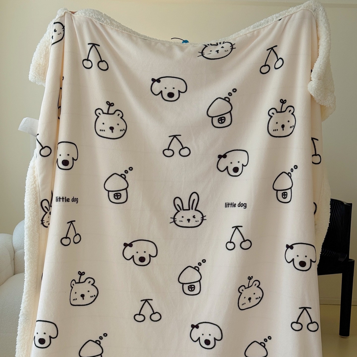 91家纺网 家纺一手货源 找家纺 顾里家纺 2025新款ins韩系少女牛奶羊羔绒盖毯毛毯 线条漫画