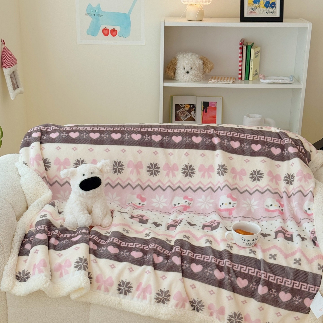 91家纺网 家纺一手货源 找家纺 顾里家纺 2025新款ins韩系少女牛奶羊羔绒盖毯毛毯 费尔岛巧奶昔