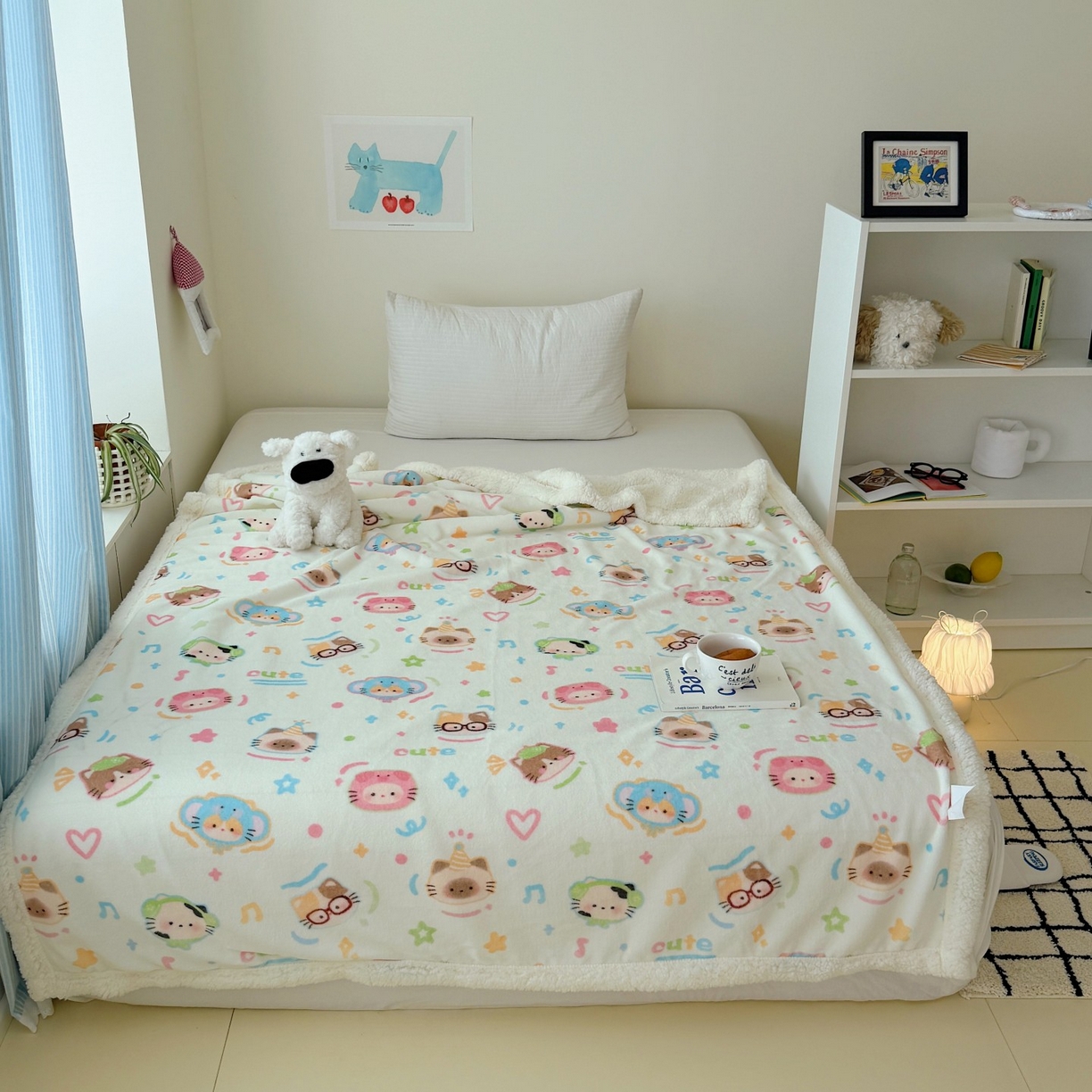 91家纺网 家纺一手货源 找家纺 顾里家纺 2025新款ins韩系少女牛奶羊羔绒盖毯毛毯 泡芙喵喵