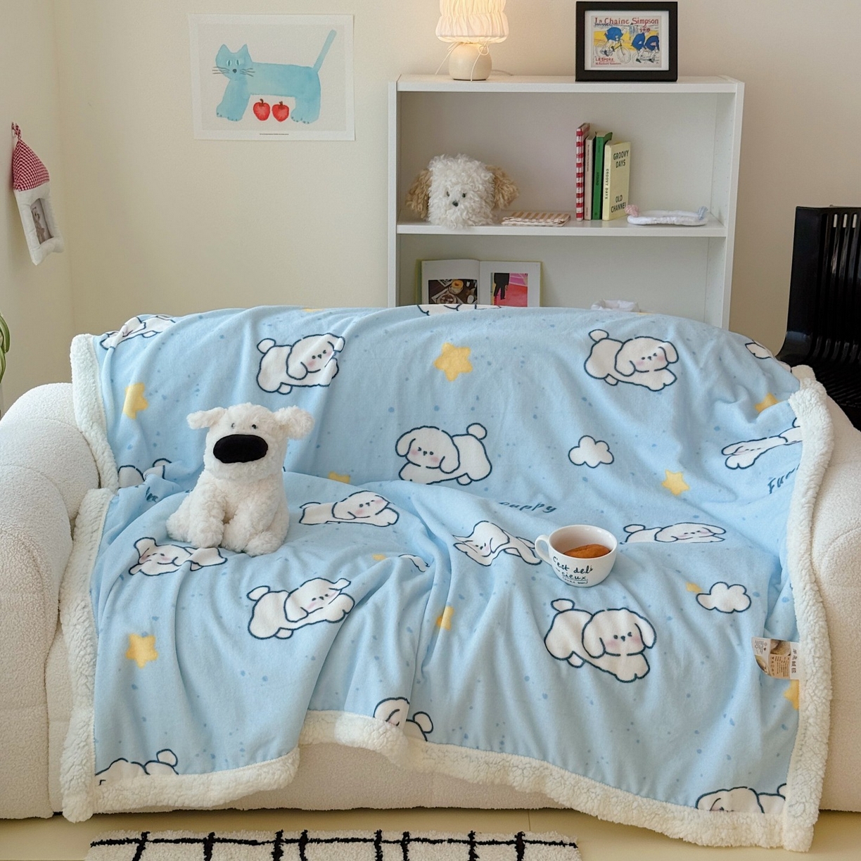 91家纺网 家纺一手货源 找家纺 顾里家纺 2025新款ins韩系少女牛奶羊羔绒盖毯毛毯 云朵小狗