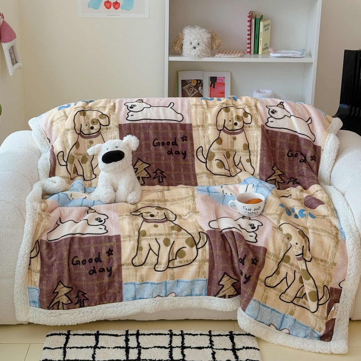 91家纺网 家纺一手货源 找家纺 顾里家纺 2025新款ins韩系少女牛奶羊羔绒盖毯毛毯 美式狗仔