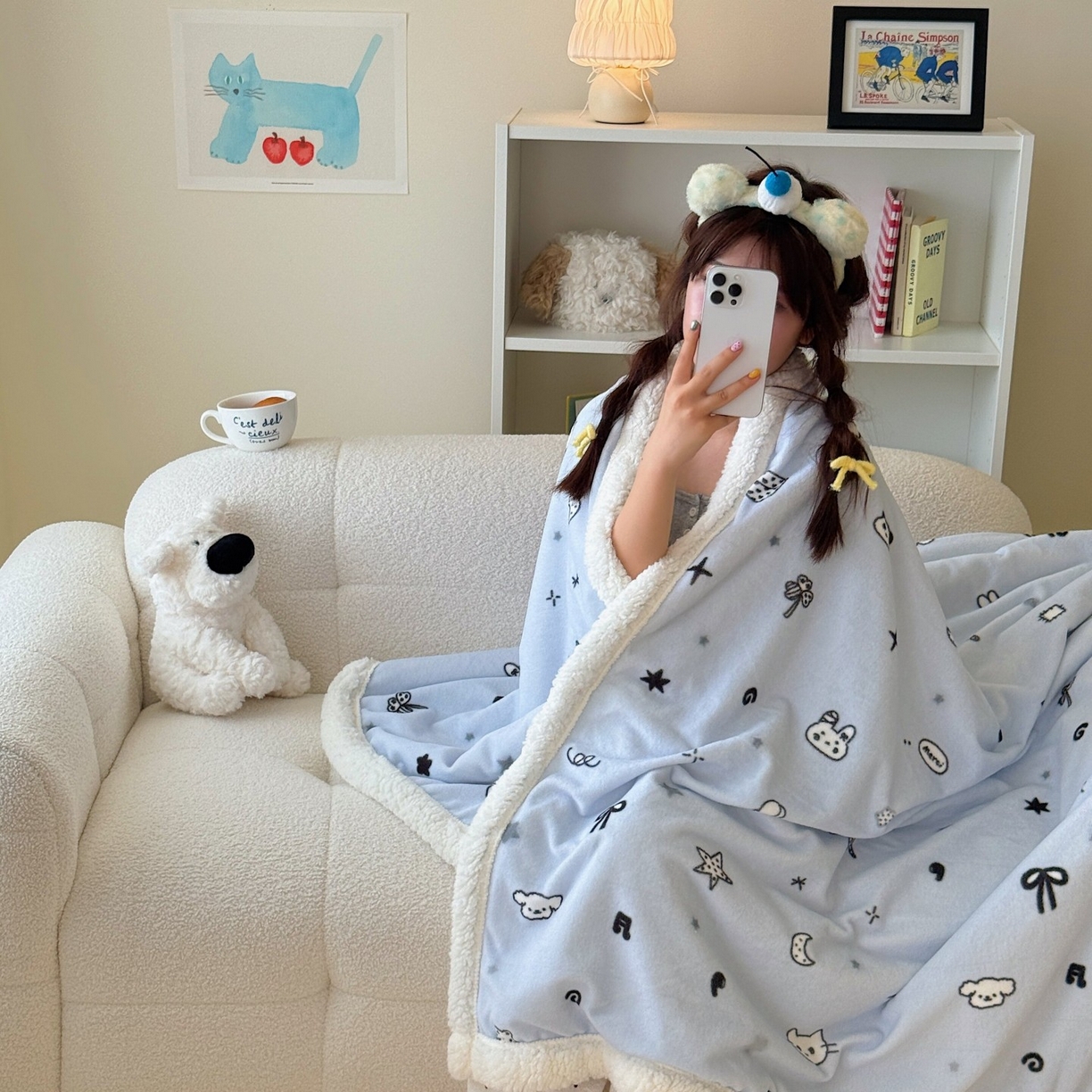 91家纺网 家纺一手货源 找家纺 顾里家纺 2025新款ins韩系少女牛奶羊羔绒盖毯毛毯 线条动物