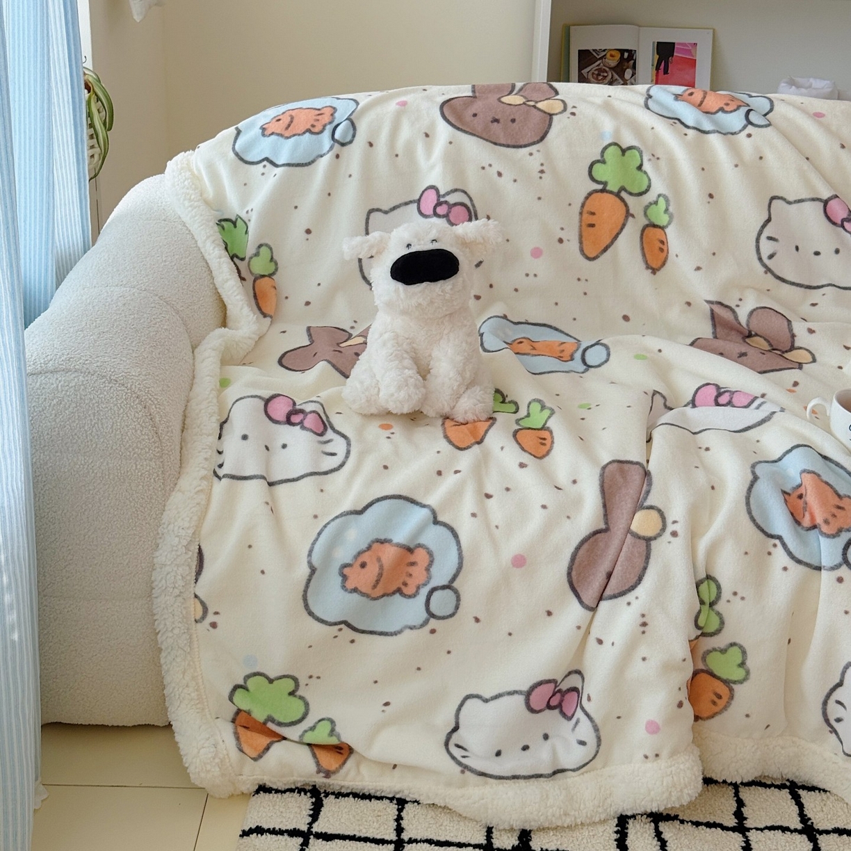 91家纺网 家纺一手货源 找家纺 顾里家纺 2025新款ins韩系少女牛奶羊羔绒盖毯毛毯 小猫小兔