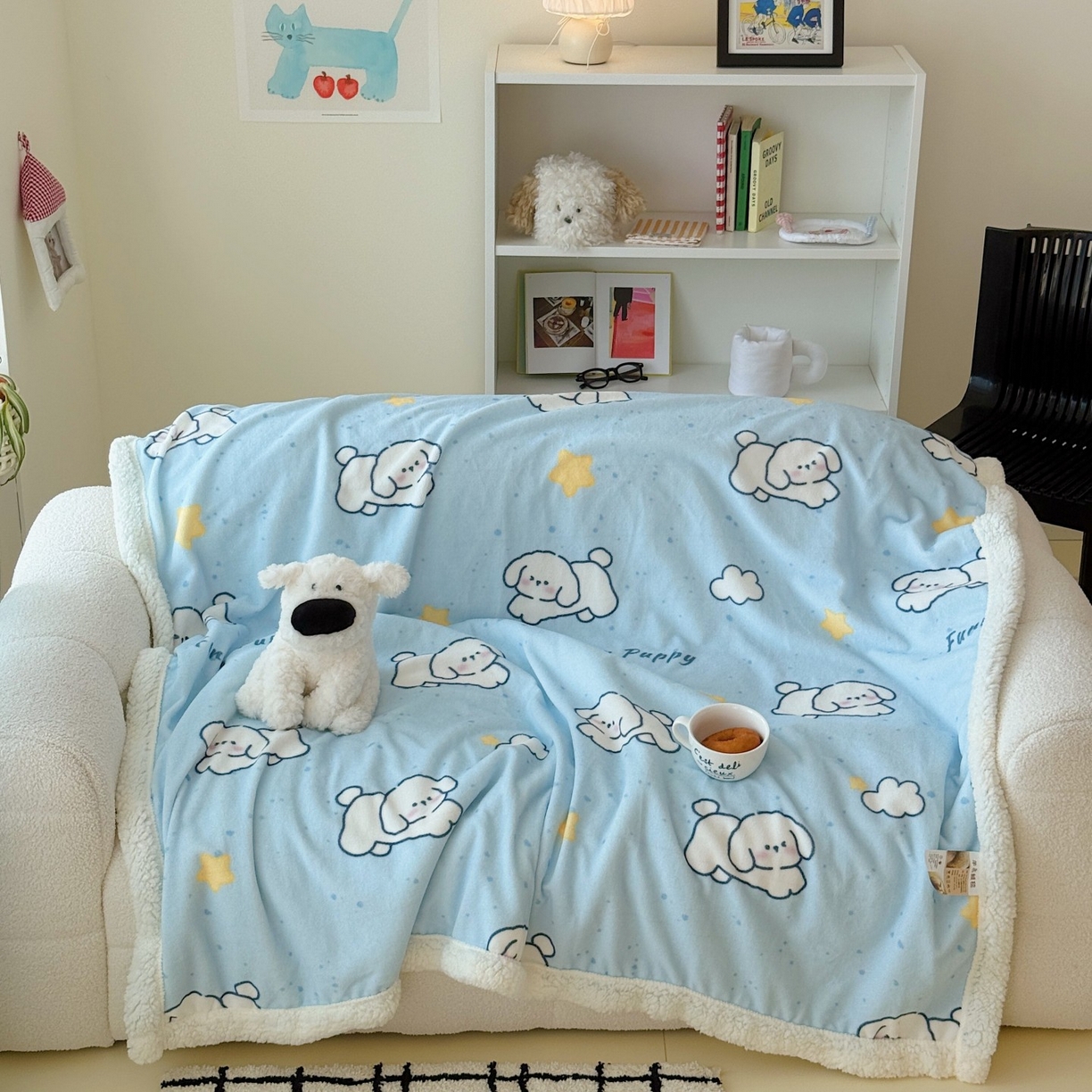 91家纺网 家纺一手货源 找家纺 顾里家纺 2025新款ins韩系少女牛奶羊羔绒盖毯毛毯 云朵小狗