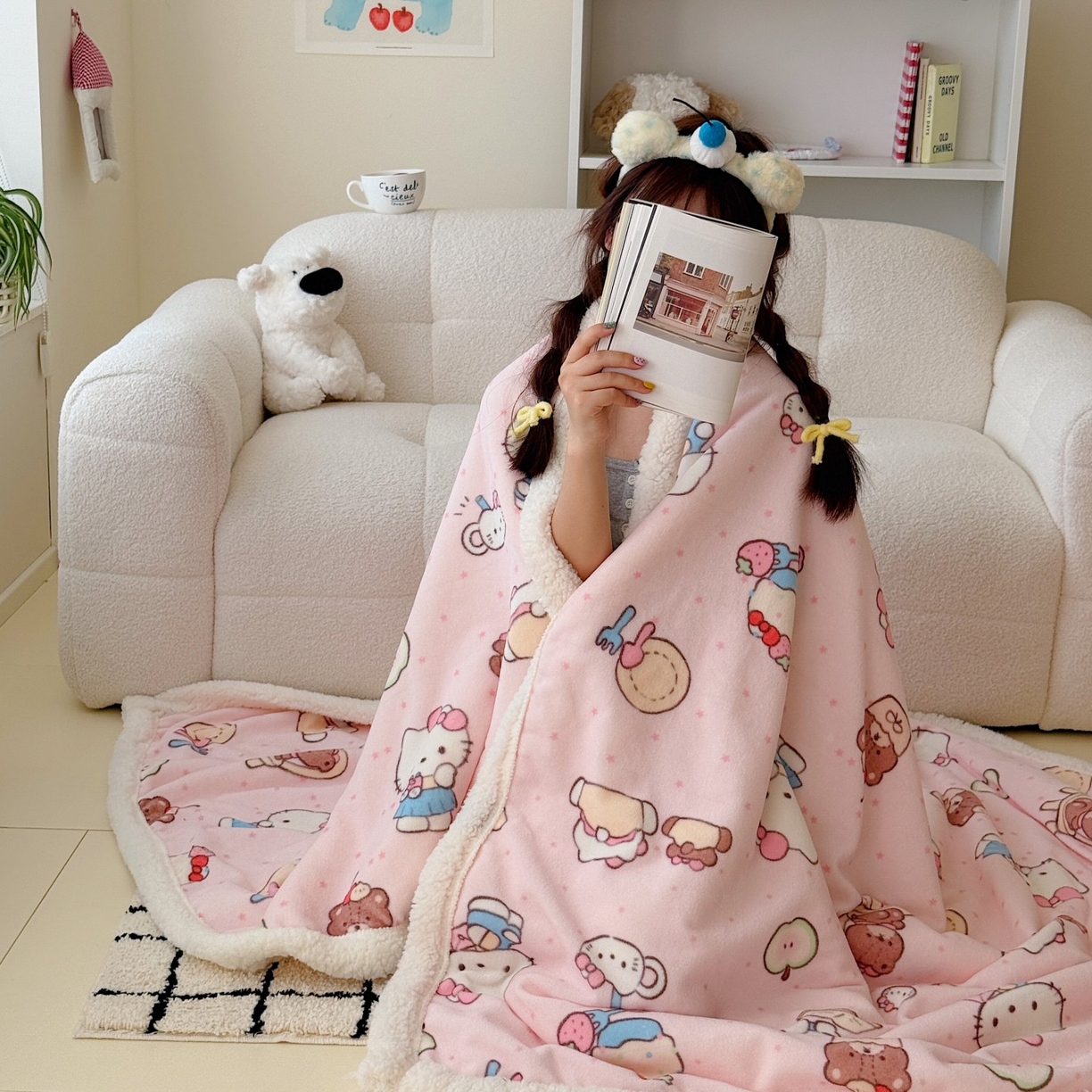 91家纺网 家纺一手货源 找家纺 顾里家纺 2025新款ins韩系少女牛奶羊羔绒盖毯毛毯 猫咪梦想