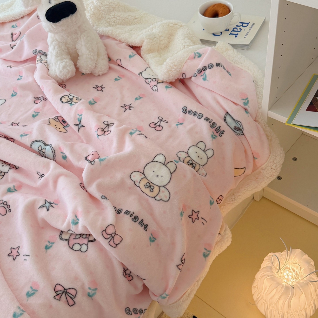 91家纺网 家纺一手货源 找家纺 顾里家纺 2025新款ins韩系少女牛奶羊羔绒盖毯毛毯 碎花小兔