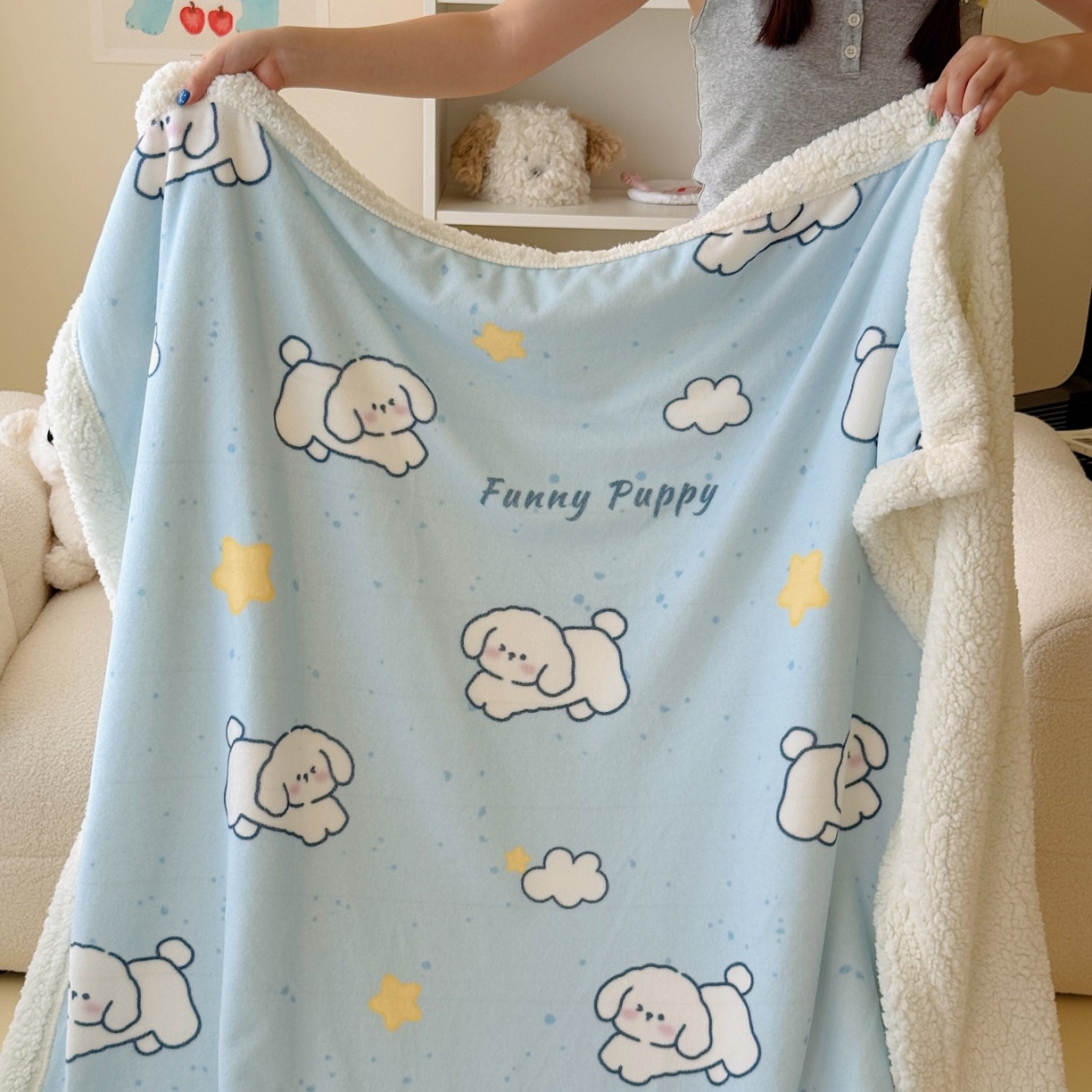 91家纺网 家纺一手货源 找家纺 顾里家纺 2025新款ins韩系少女牛奶羊羔绒盖毯毛毯 云朵小狗