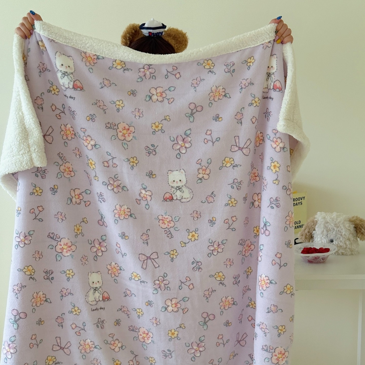 91家纺网 家纺一手货源 找家纺 顾里家纺 2025新款ins韩系少女牛奶羊羔绒盖毯毛毯 碎花喵