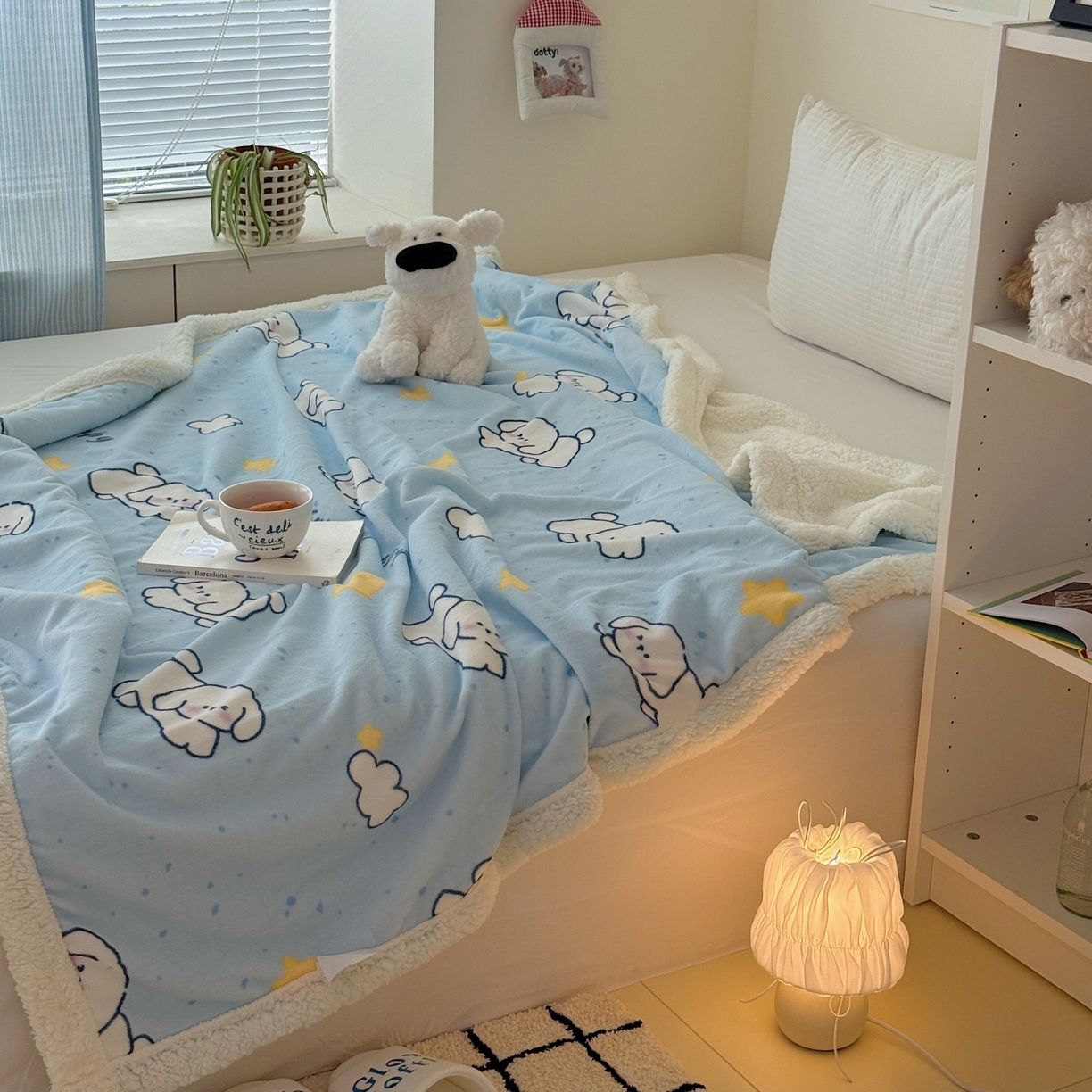 91家纺网 家纺一手货源 找家纺 顾里家纺 2025新款ins韩系少女牛奶羊羔绒盖毯毛毯 云朵小狗