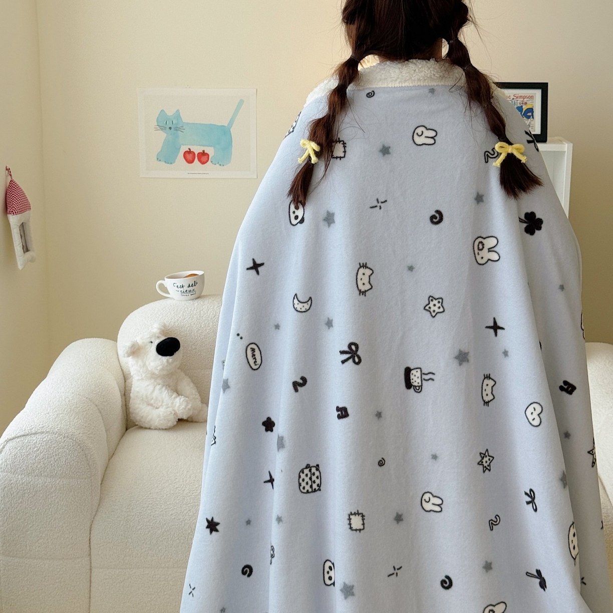 91家纺网 家纺一手货源 找家纺 顾里家纺 2025新款ins韩系少女牛奶羊羔绒盖毯毛毯 线条动物