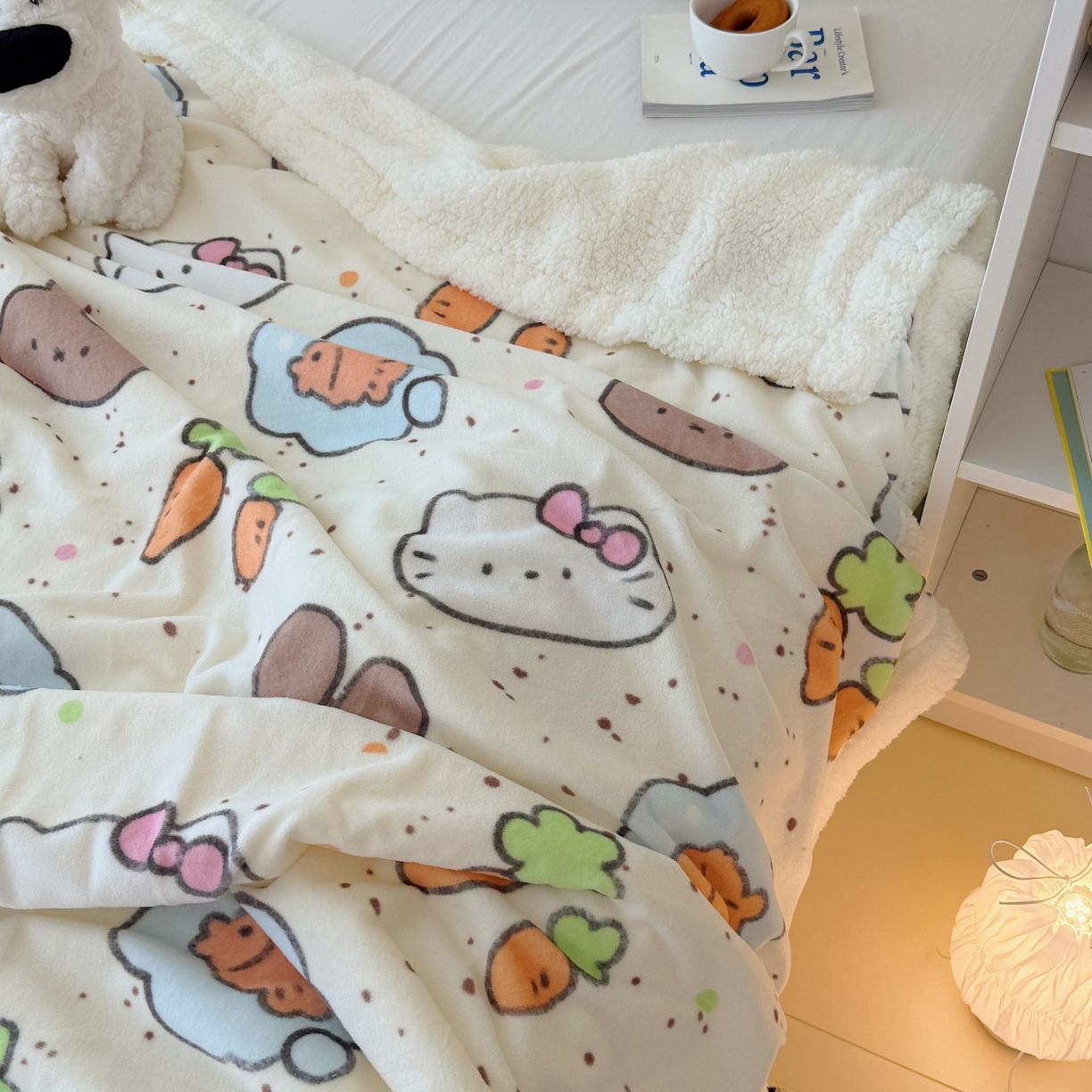 91家纺网 家纺一手货源 找家纺 顾里家纺 2025新款ins韩系少女牛奶羊羔绒盖毯毛毯 小猫小兔