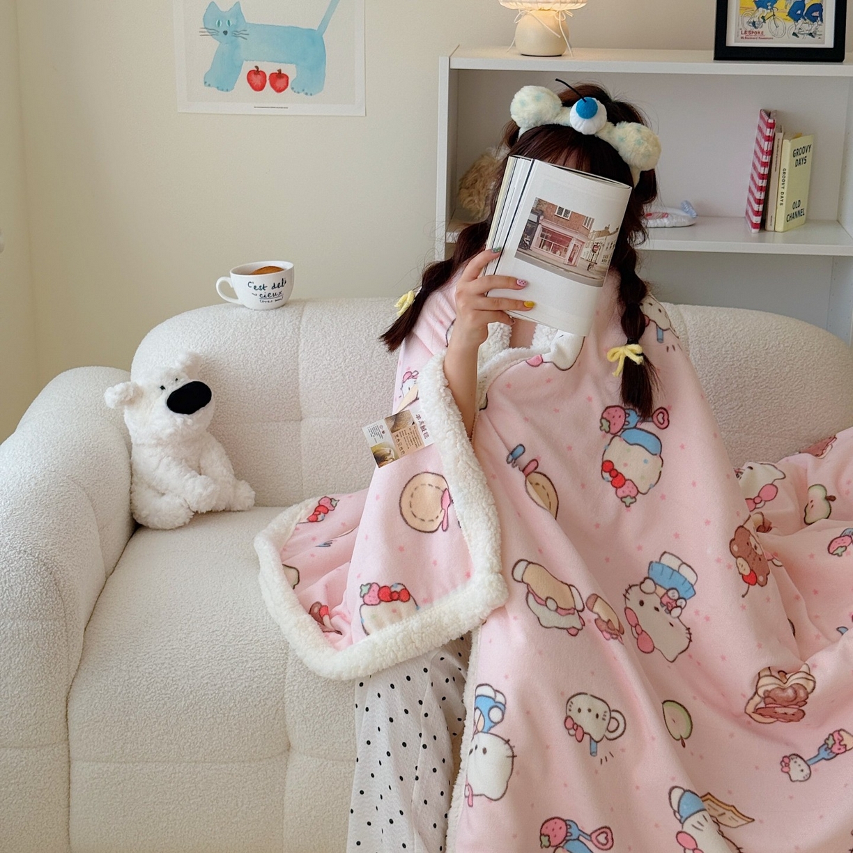 91家纺网 家纺一手货源 找家纺 顾里家纺 2025新款ins韩系少女牛奶羊羔绒盖毯毛毯 猫咪梦想