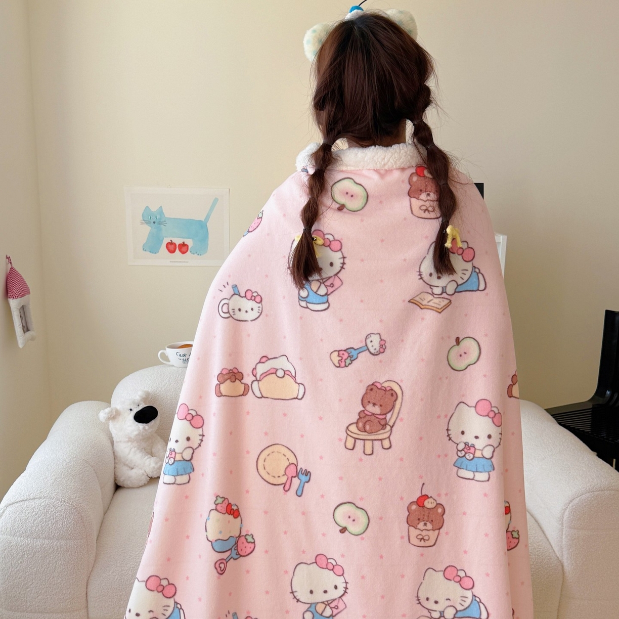 91家纺网 家纺一手货源 找家纺 顾里家纺 2025新款ins韩系少女牛奶羊羔绒盖毯毛毯 猫咪梦想