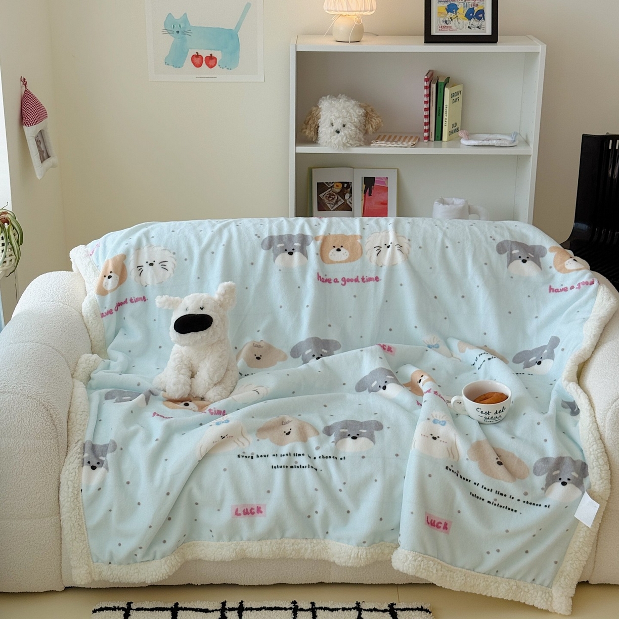 91家纺网 家纺一手货源 找家纺 顾里家纺 2025新款ins韩系少女牛奶羊羔绒盖毯毛毯 ins狗狗