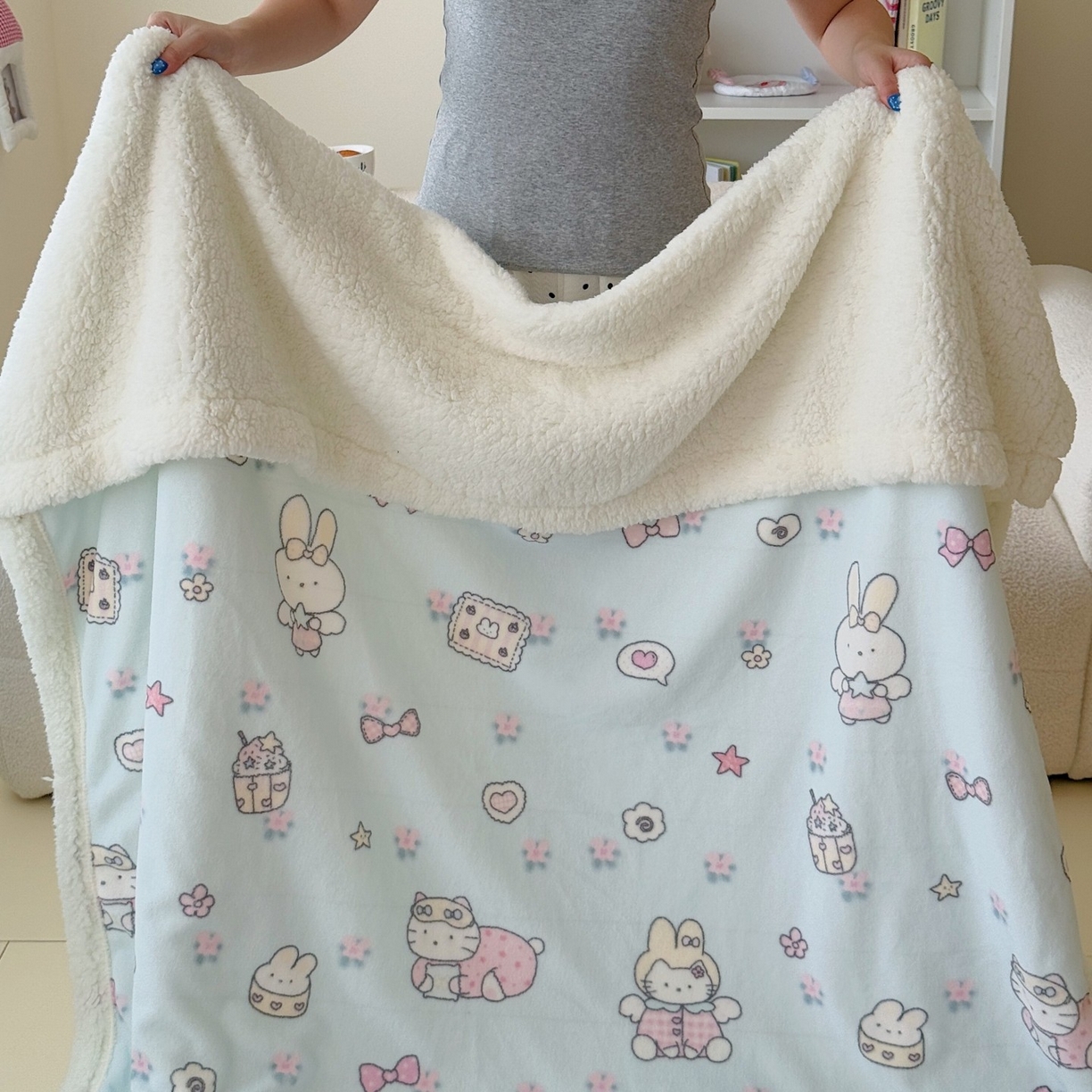 91家纺网 家纺一手货源 找家纺 顾里家纺 2025新款ins韩系少女牛奶羊羔绒盖毯毛毯 碎花甜兔