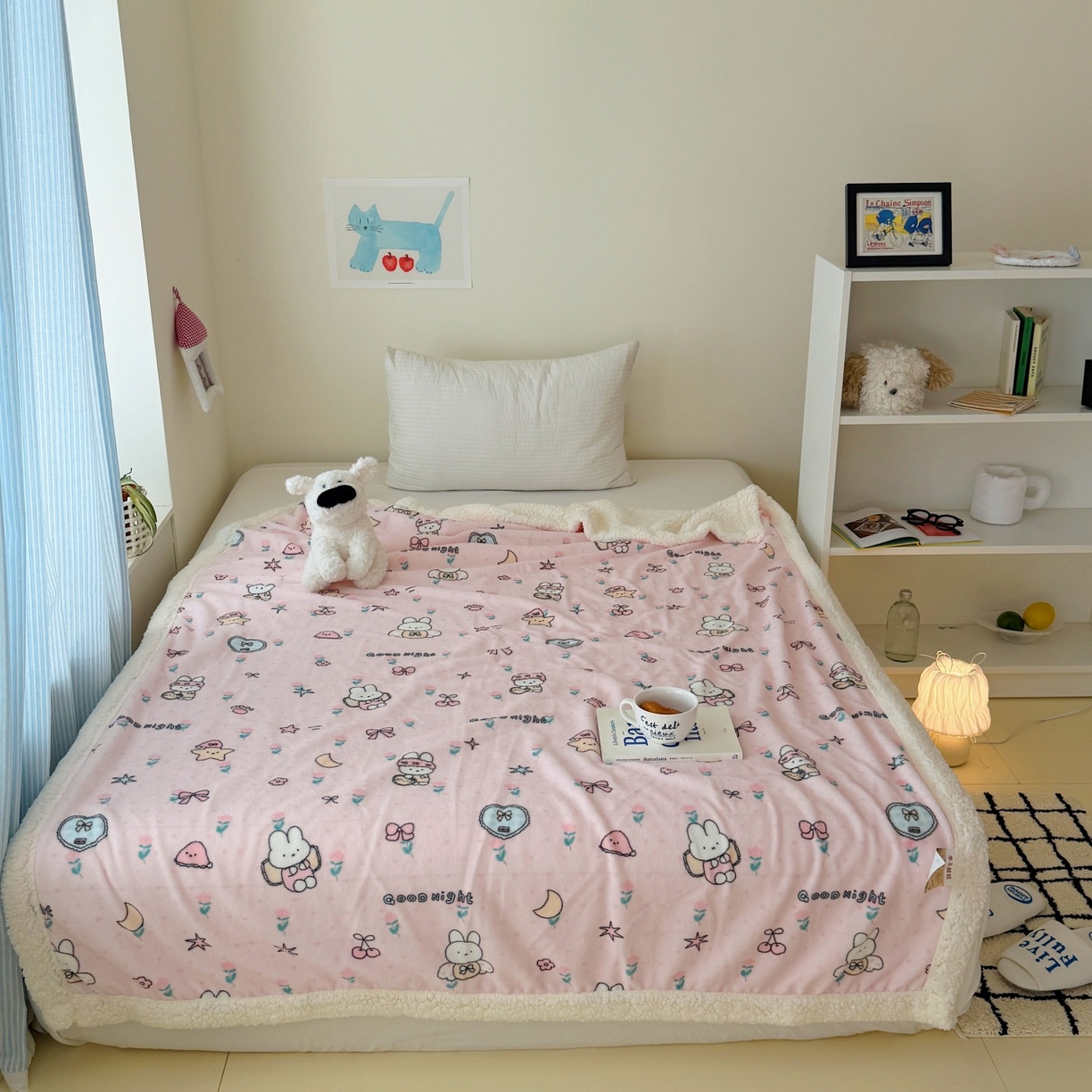 91家纺网 家纺一手货源 找家纺 顾里家纺 2025新款ins韩系少女牛奶羊羔绒盖毯毛毯 碎花小兔