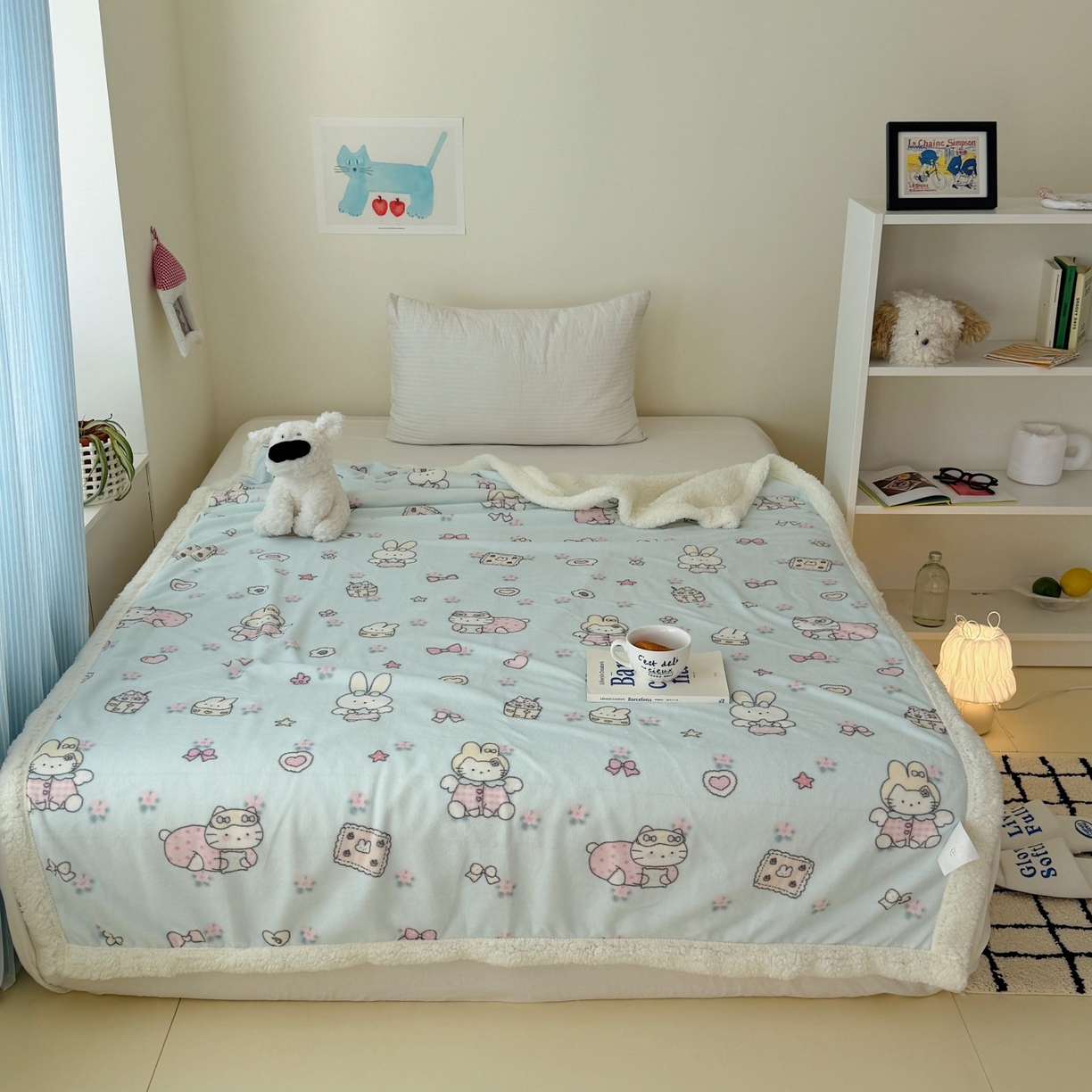 91家纺网 家纺一手货源 找家纺 顾里家纺 2025新款ins韩系少女牛奶羊羔绒盖毯毛毯 碎花甜兔