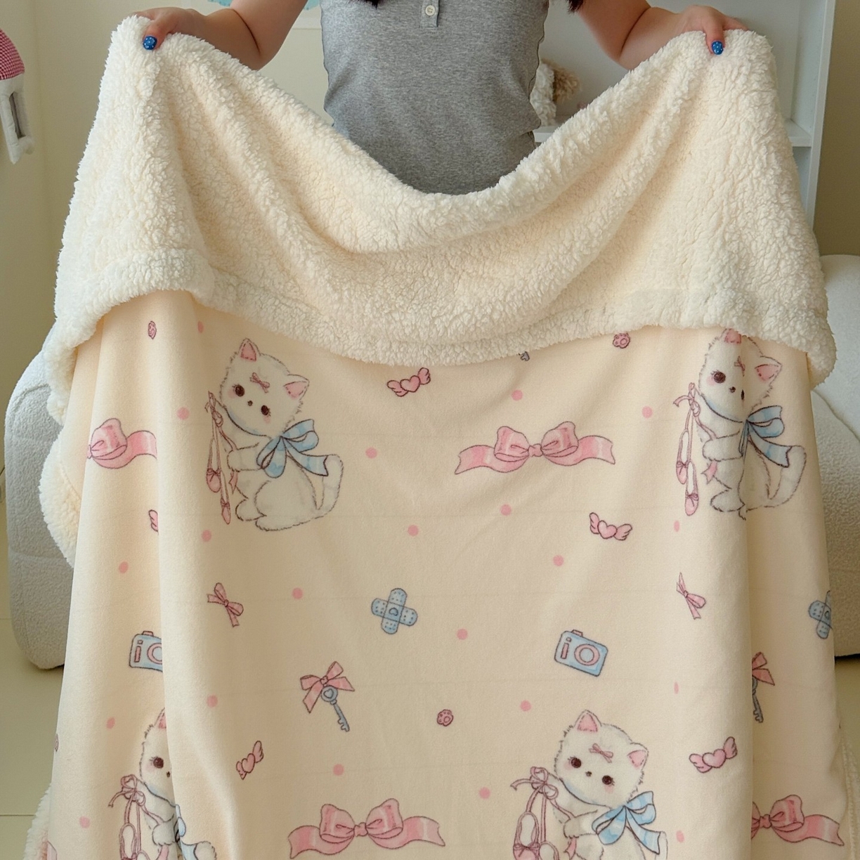 91家纺网 家纺一手货源 找家纺 顾里家纺 2025新款ins韩系少女牛奶羊羔绒盖毯毛毯 洛丽猫咪