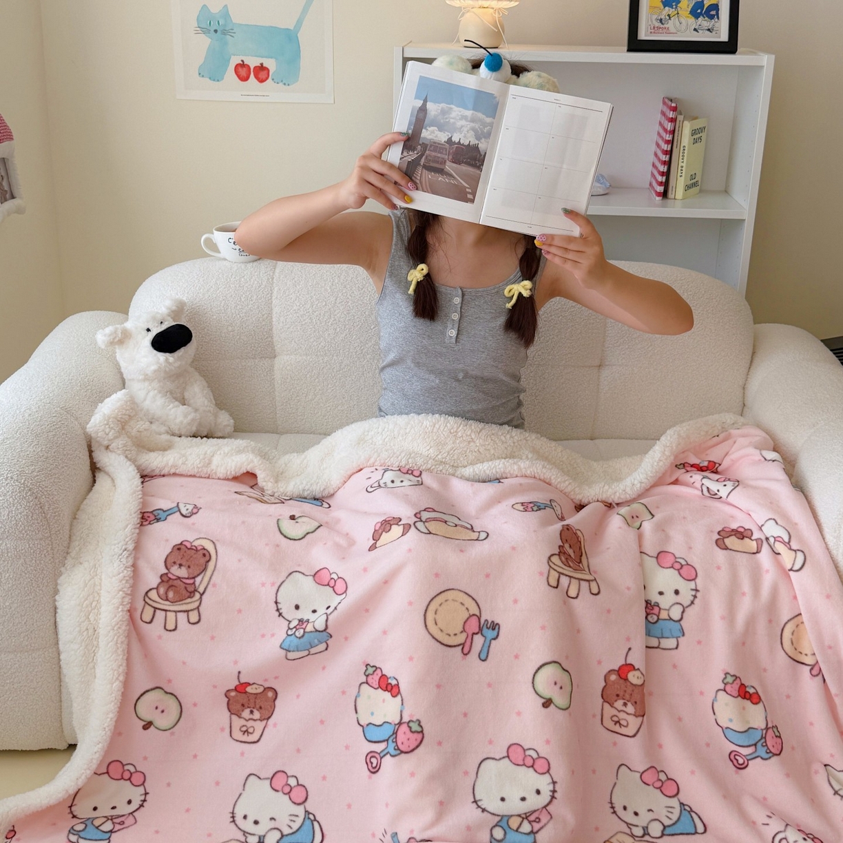 91家纺网 家纺一手货源 找家纺 顾里家纺 2025新款ins韩系少女牛奶羊羔绒盖毯毛毯 猫咪梦想