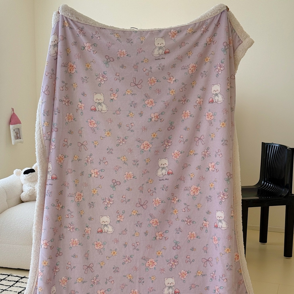 91家纺网 家纺一手货源 找家纺 顾里家纺 2025新款ins韩系少女牛奶羊羔绒盖毯毛毯 碎花喵