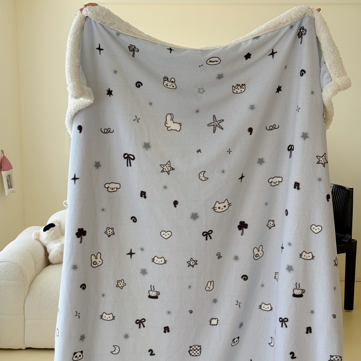 91家纺网 家纺一手货源 找家纺 顾里家纺 2025新款ins韩系少女牛奶羊羔绒盖毯毛毯 线条动物