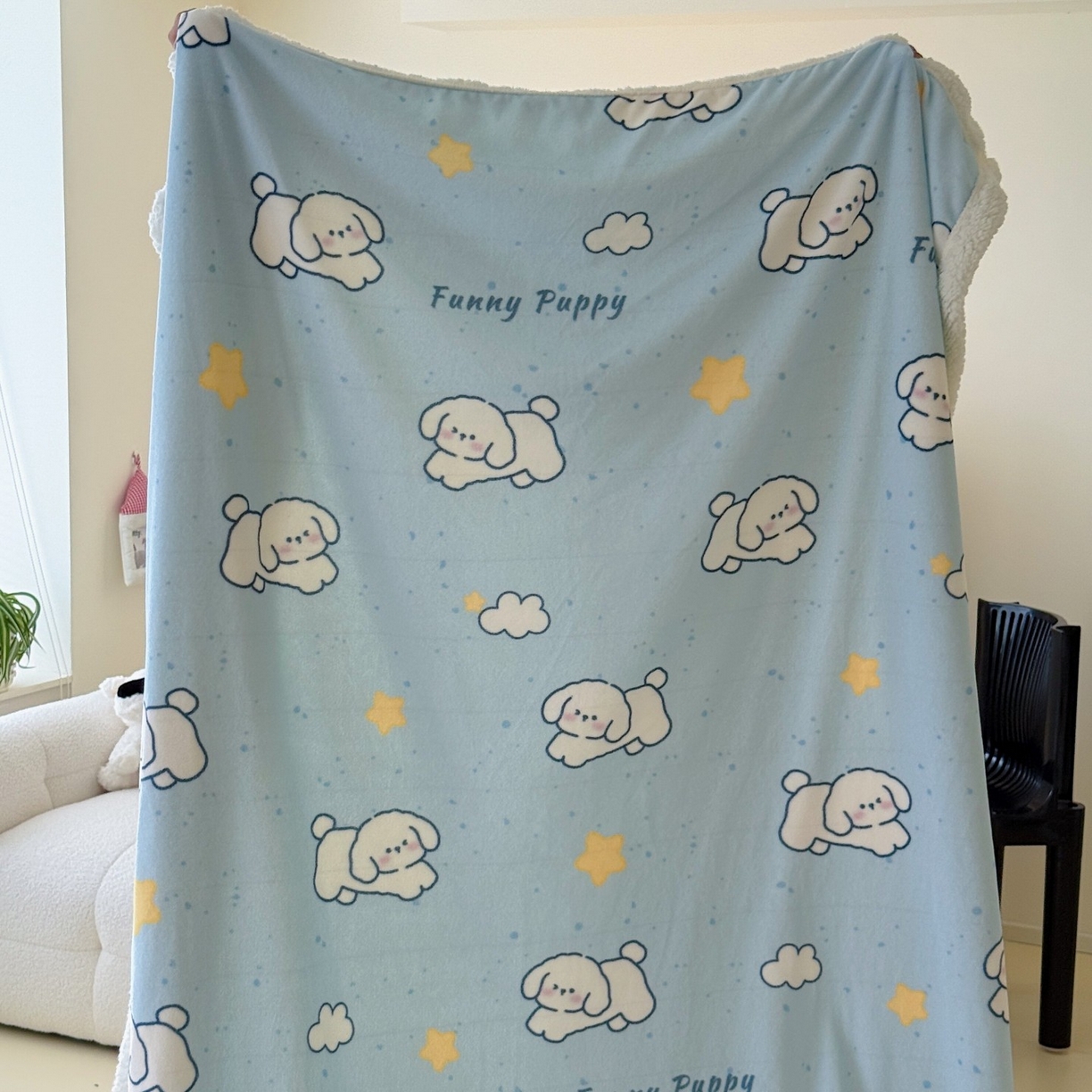 91家纺网 家纺一手货源 找家纺 顾里家纺 2025新款ins韩系少女牛奶羊羔绒盖毯毛毯 云朵小狗