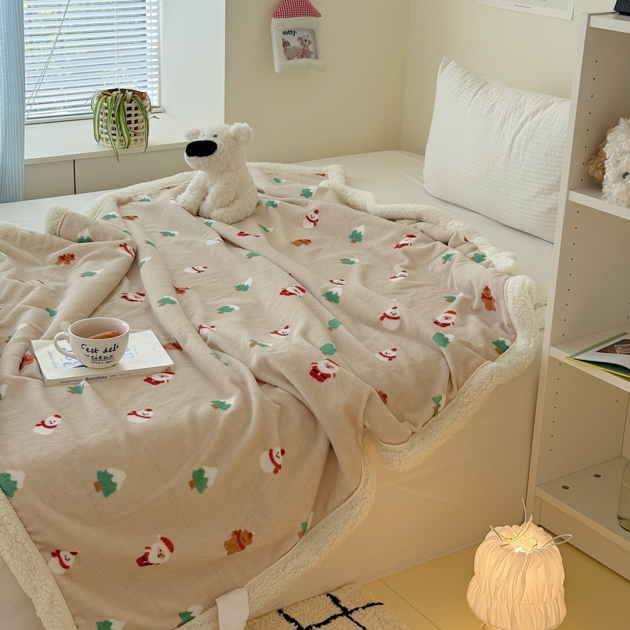 91家纺网 家纺一手货源 找家纺 顾里家纺 2025新款ins韩系少女牛奶羊羔绒盖毯毛毯 圣诞气息