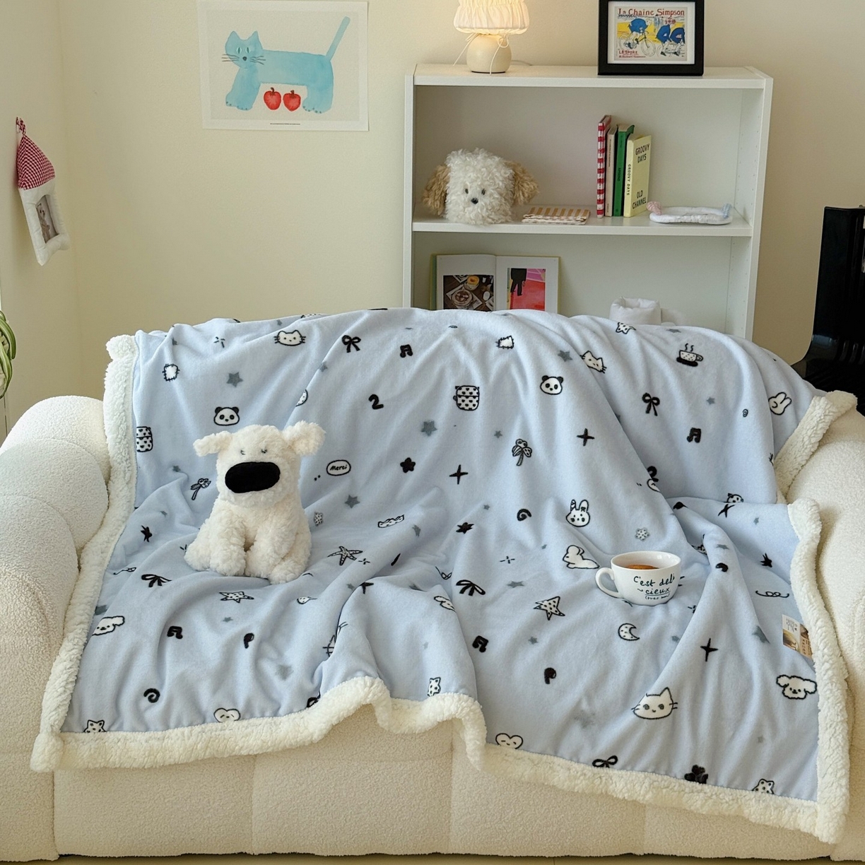 91家纺网 家纺一手货源 找家纺 顾里家纺 2025新款ins韩系少女牛奶羊羔绒盖毯毛毯 线条动物