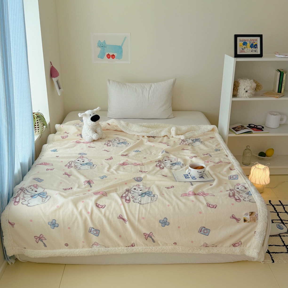 91家纺网 家纺一手货源 找家纺 顾里家纺 2025新款ins韩系少女牛奶羊羔绒盖毯毛毯 洛丽猫咪