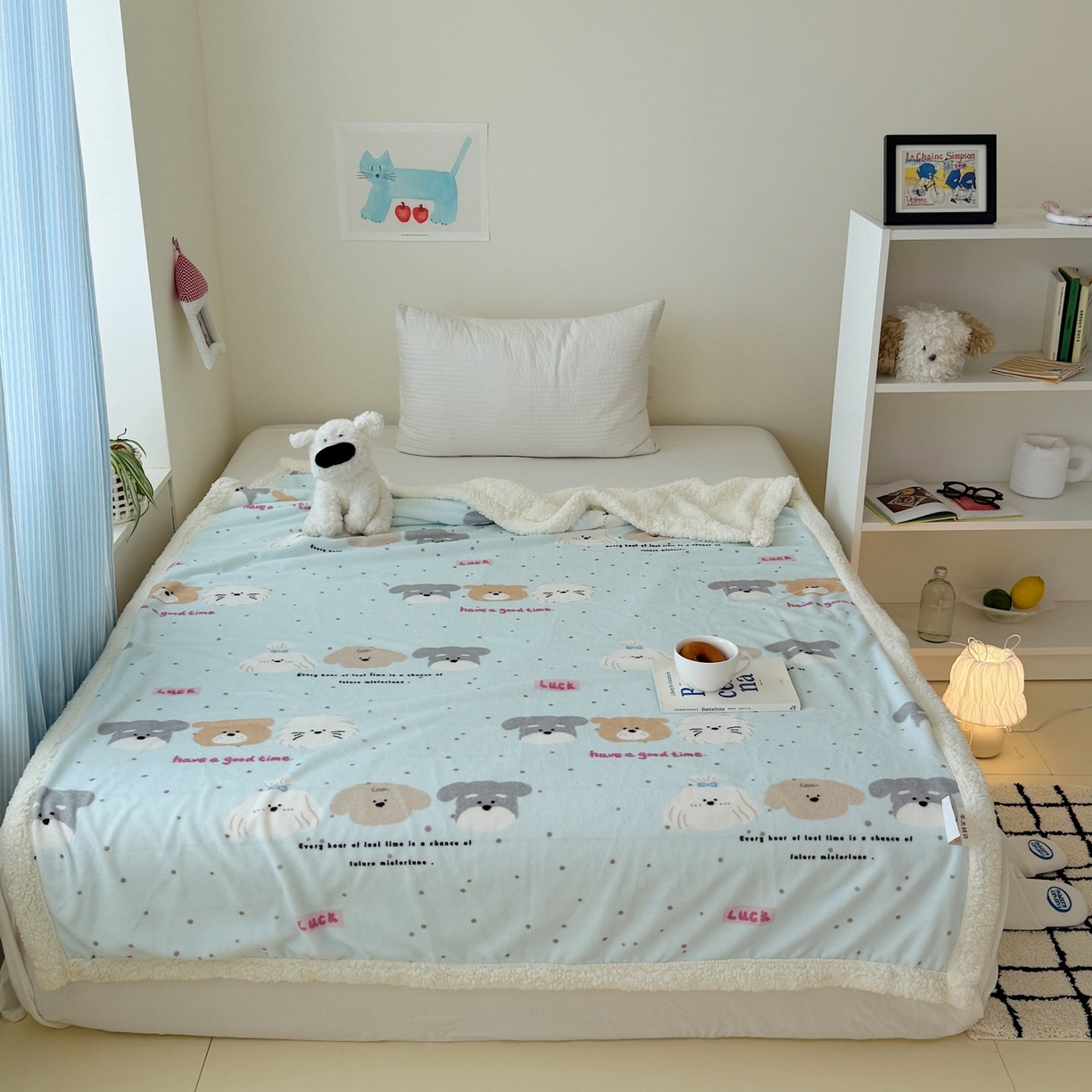 91家纺网 家纺一手货源 找家纺 顾里家纺 2025新款ins韩系少女牛奶羊羔绒盖毯毛毯 ins狗狗