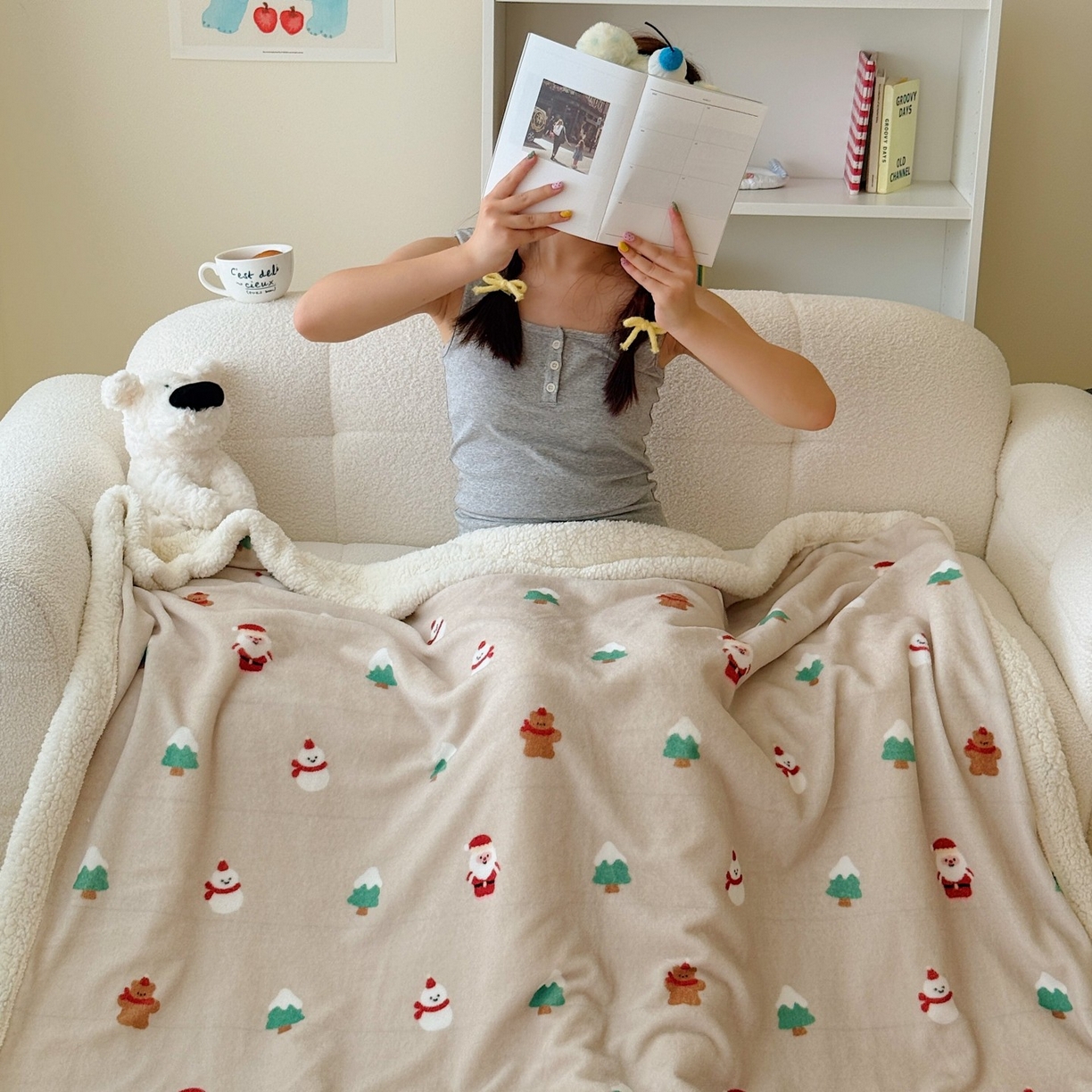 91家纺网 家纺一手货源 找家纺 顾里家纺 2025新款ins韩系少女牛奶羊羔绒盖毯毛毯 圣诞气息