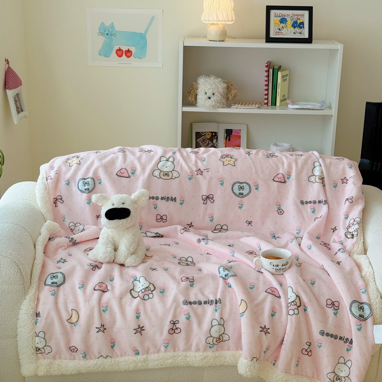 91家纺网 家纺一手货源 找家纺 顾里家纺 2025新款ins韩系少女牛奶羊羔绒盖毯毛毯 碎花小兔