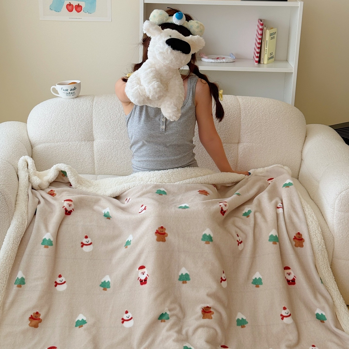 91家纺网 家纺一手货源 找家纺 顾里家纺 2025新款ins韩系少女牛奶羊羔绒盖毯毛毯 圣诞气息